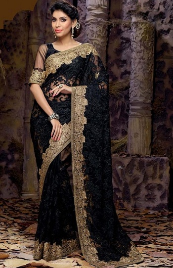 Etnikai fekete divatos parti viselet Saree