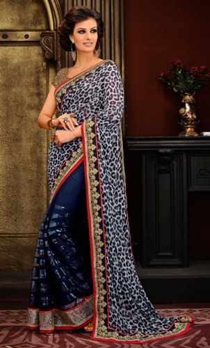 Party Wear Sarees-Blue Designer Party Wear Model Saree