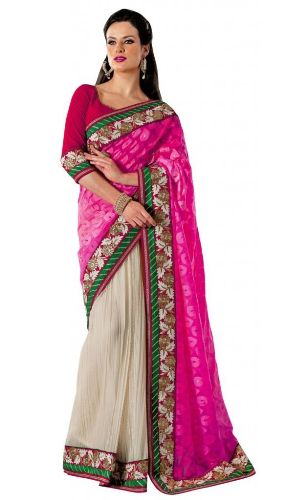 Party Wear Sarees-Bájos rózsaszín indiai tervező Party Wear Saree