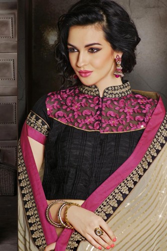Party Wear Sarees-Stílusos Party Wear Saree teljes nyakú blúzokhoz 29