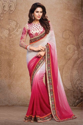 Party Wear Sarees-Pink Chiffon Saree