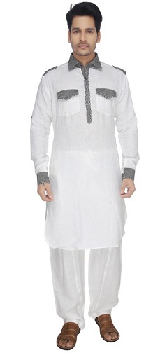 Hvid & amp; Grå Pathani