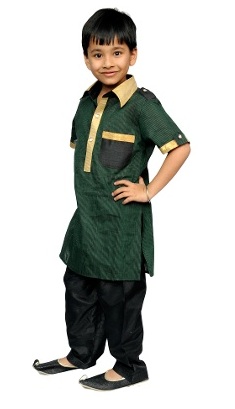 A fiú Pathani Kurta & amp; Pizsama szett - zöld & amp; Fekete