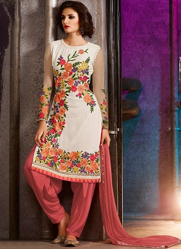 Off White og laks Patiala Salwar