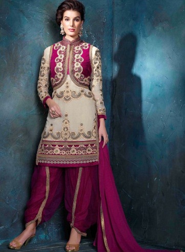 Cream og Pink Patiala Salwar Suit