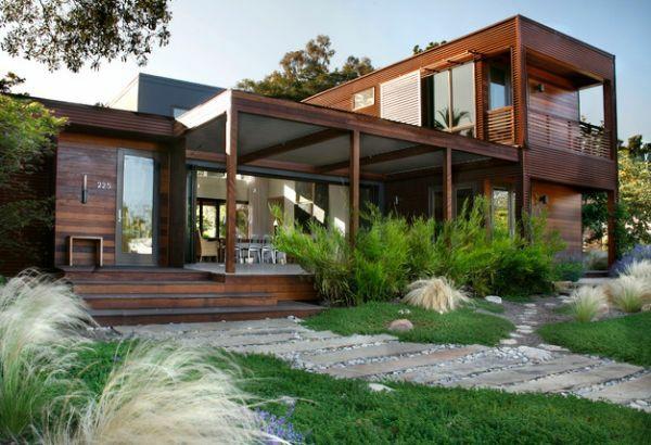patio design etupihan suunnittelu moderni puutalo ruohoalueet kivi laatat