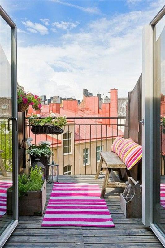 patio suunnitteluideoita värillinen väri kasvit parveke matto