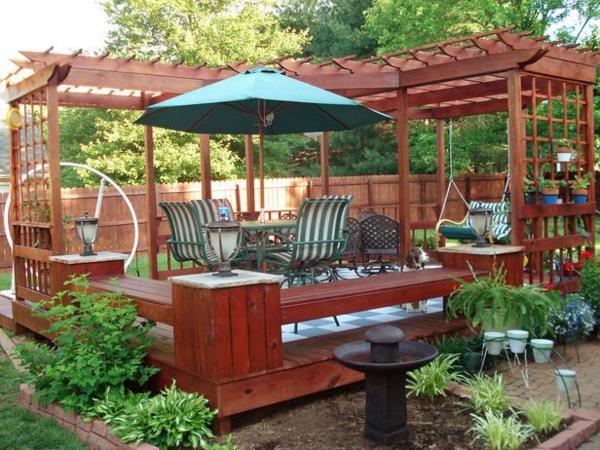 patio puutarha suunnittelu ideoita pergola rakentaa oma puinen keinu
