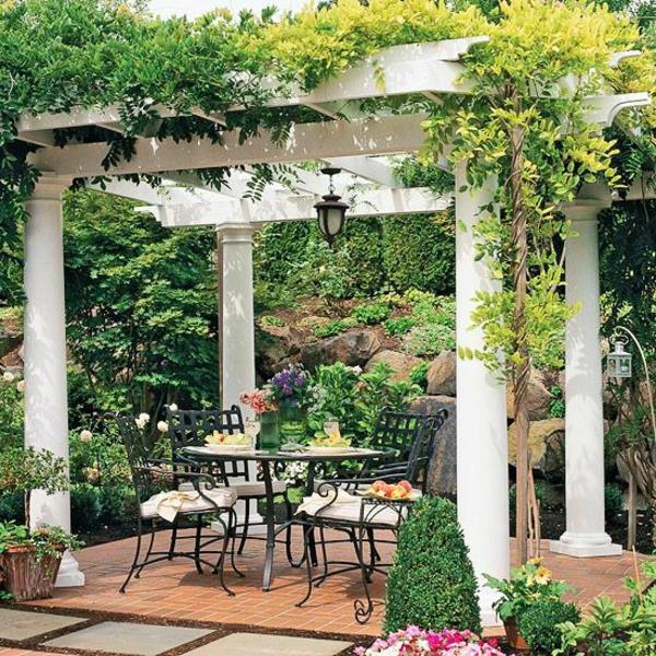 patio puutarhan suunnitteluideoita pergola rakentaa kiipeilykasveja itse