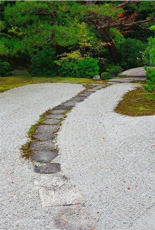 Japanilainen puutarha luo kivipolun