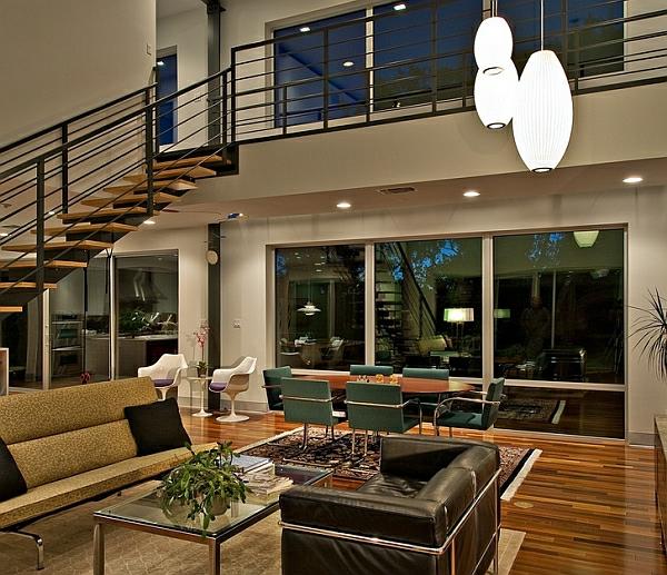olohuoneen portaat moderni koti kattovalaisimet ruokasaliin