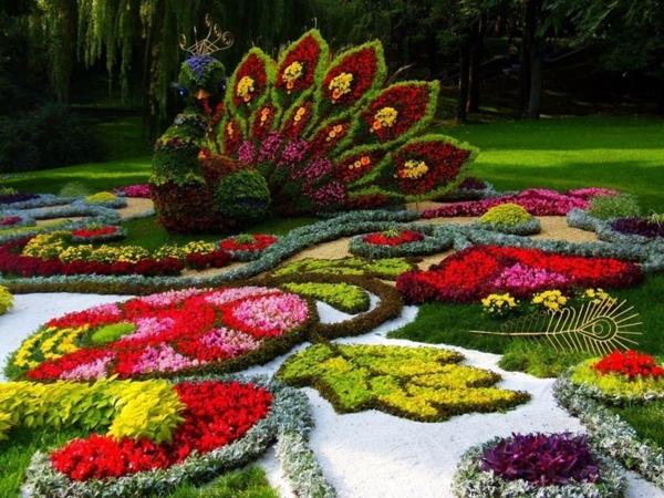 riikinkukko puutarhassa suunnitteluideoita kukkahahmoja