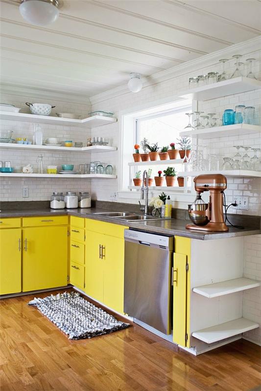 helppohoitoiset kauniit huonekasvit keltainen keittiölohko