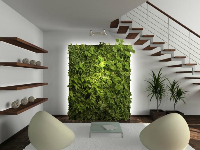 helppokäyttöiset huonekasvit kuvat pystysuora puutarha vihreä seinä sisustusideoita