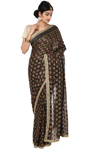 Fekete Phulkari Saree