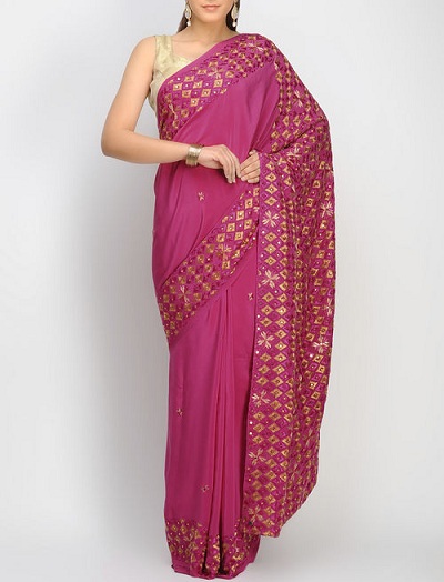 Crepe Phulkari Saree