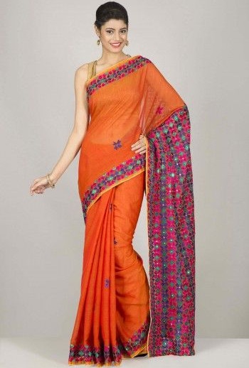 Net Phulkari Saree