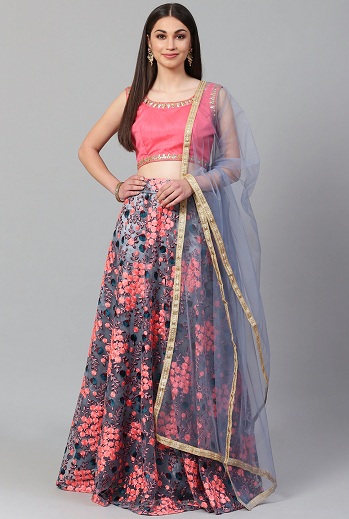 Szürke és rózsaszín Lehenga