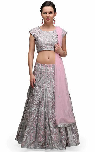 Rózsaszín és ezüst Lehenga