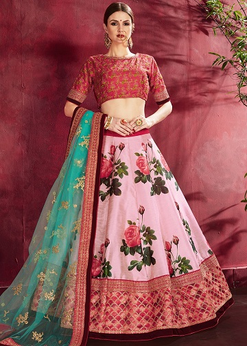 Virágos rózsaszín Lehenga