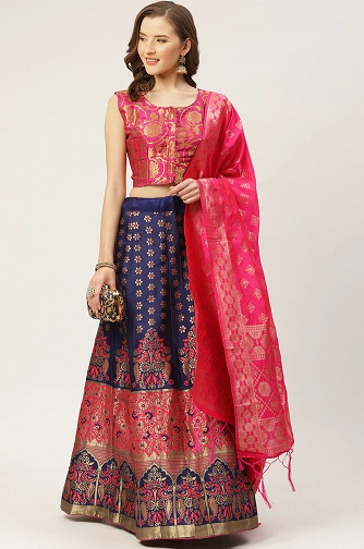 Rózsaszín és kék Lehenga