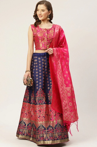 Pink And Blue Lehenga