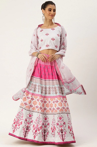 Fehér és rózsaszín Lehenga
