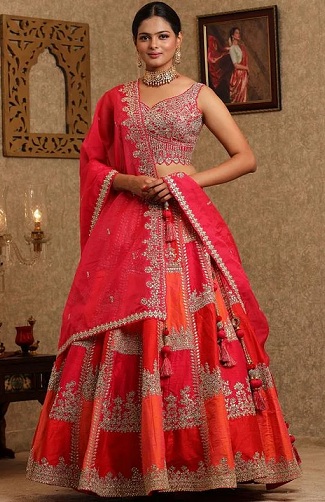 Pink And Orange Lehenga