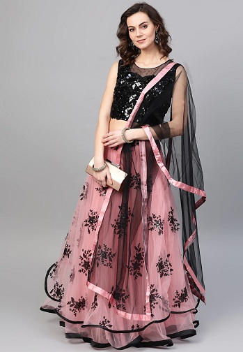 Fekete és rózsaszín Lehenga