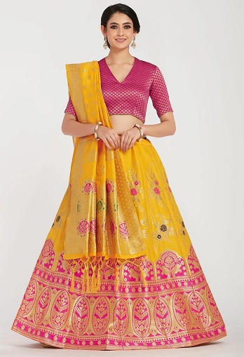 Rózsaszín és sárga Lehenga Choli