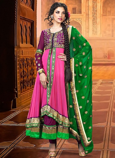 Lyserød og grøn Salwar Kameez