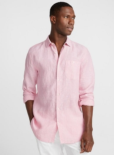 Rózsaszín lenvászon férfi póló