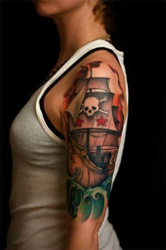 merirosvo vesiväri hiha tatuointi ideoita