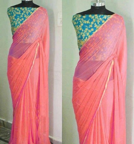 Georgette Saree designer blúzzal