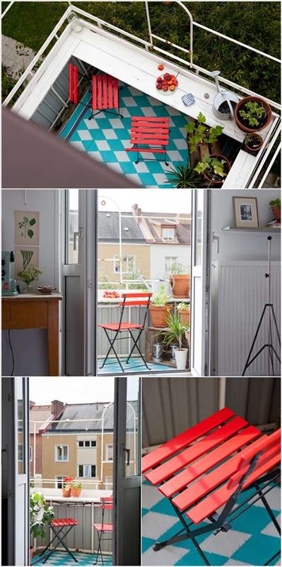 tilaa säästävät huonekalut pieni parveke suunnittelu koko parveke punainen tuoli
