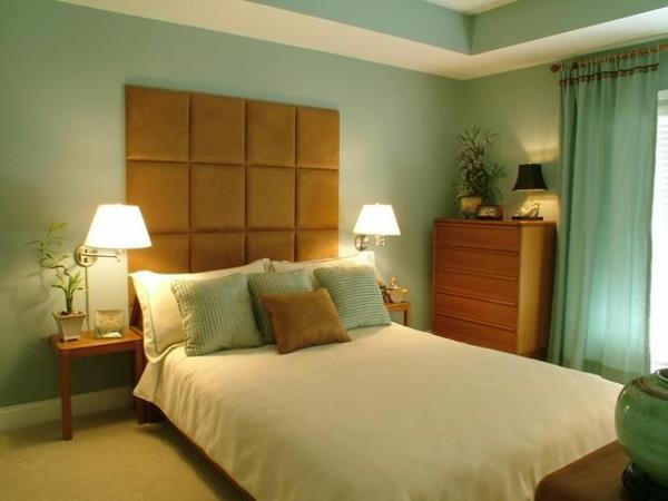 verhoiltu sänky feng shui makuuhuoneen sisustus seinän väri vihreä