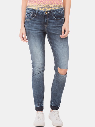 Skinny Fit Mid-Rise Slash Knee Jeans