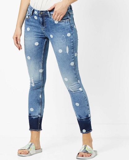 Heavy Washed Jeans med prikkeprint