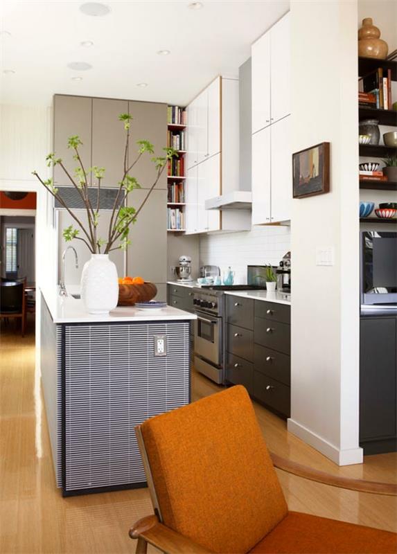 keittiöratkaisut pienille keittiöille keittiösaari mustavalkoiset huonekalut