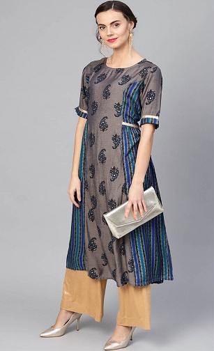 Fancy trykt silke Kurti