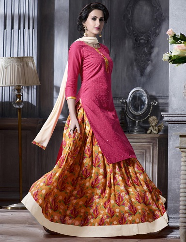 Bomuldstrykt Lehenga