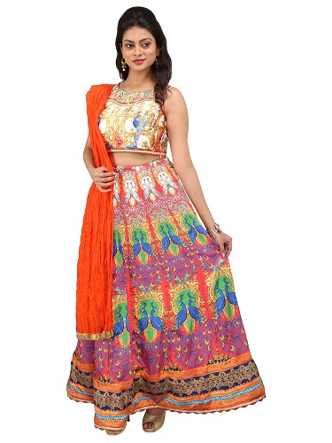 Påfugletryk Lehenga