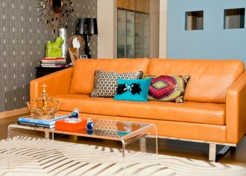 ammatillinen heitotyynykuvioinen sohva nahka oranssi