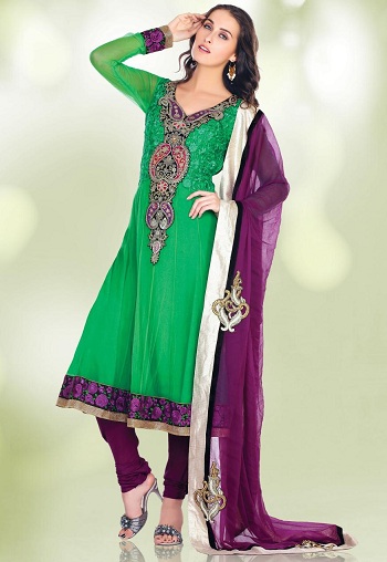 Grøn og lilla Salwar Kameez