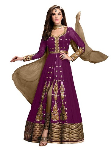 Indisk Anarkali Purple Salwar Suit