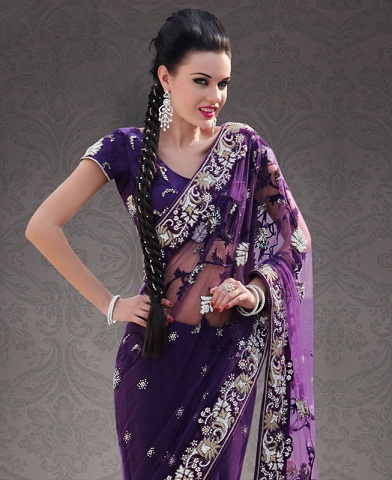 Deep Purple Net Saree