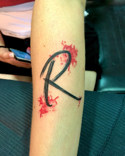 R Letter Rustic Design Tattoo