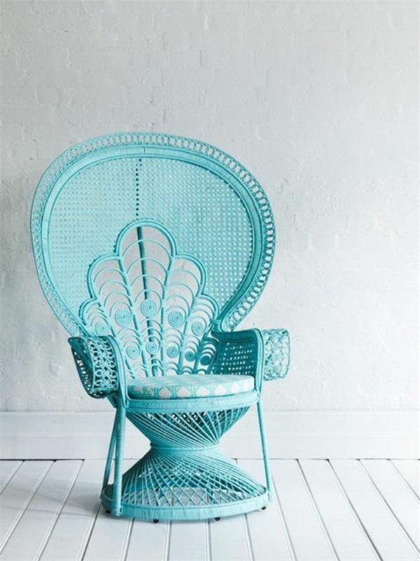 rottinkiset lounge -huonekalut tyylikäs nojatuoli sininen