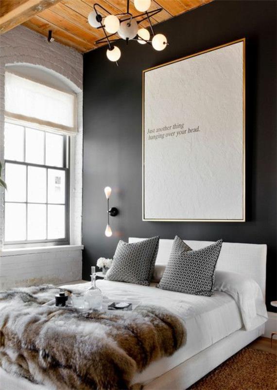 sisustusideoita makuuhuoneen seinän suunnittelu kuvilla seinän väri musta