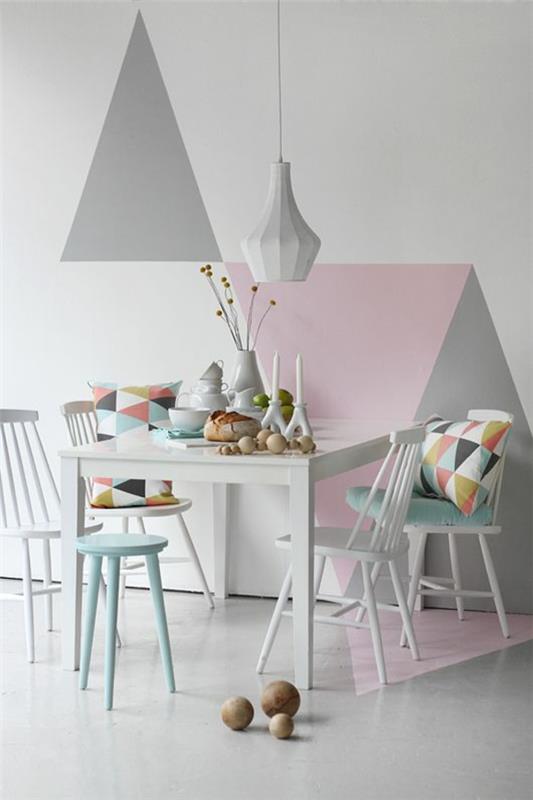 sisustusideoita seinäsuunnittelu vaaleilla väreillä ruokasalissa